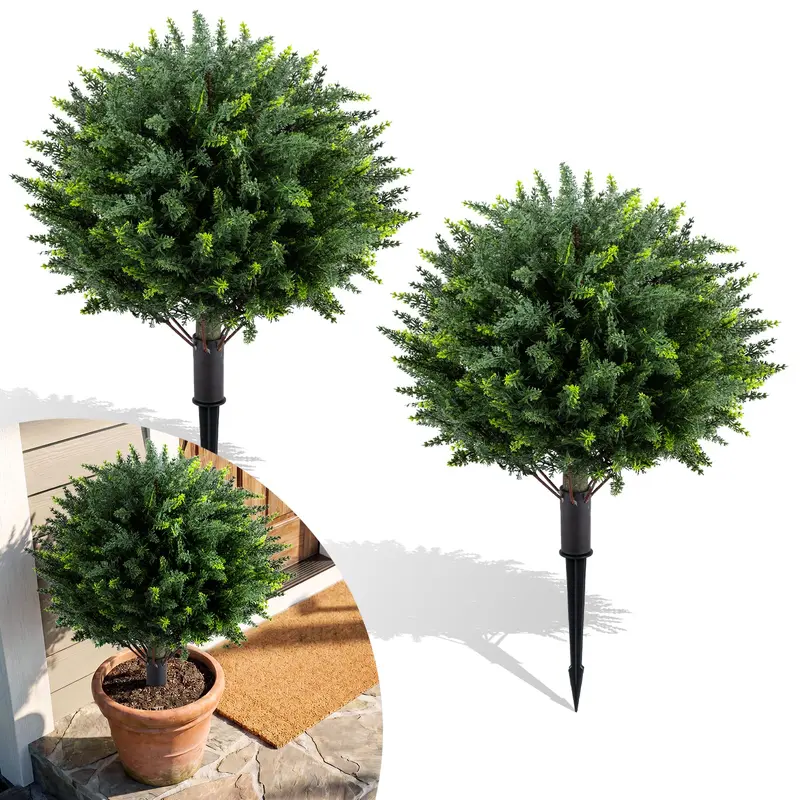GoPlus 27,5" künstliche Zypressen-Topiary-Bäume, Set mit 2 Stück für Eingangsbereich, Terrasse und Wohnraum-Dekoration