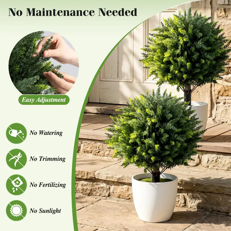 GoPlus 27,5" künstliche Zypressen-Topiary-Bäume, Set mit 2 Stück für Eingangsbereich, Terrasse und Wohnraum-Dekoration