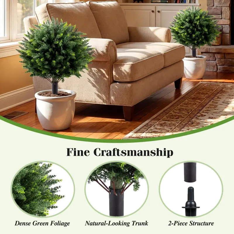 GoPlus 27,5" künstliche Zypressen-Topiary-Bäume, Set mit 2 Stück für Eingangsbereich, Terrasse und Wohnraum-Dekoration