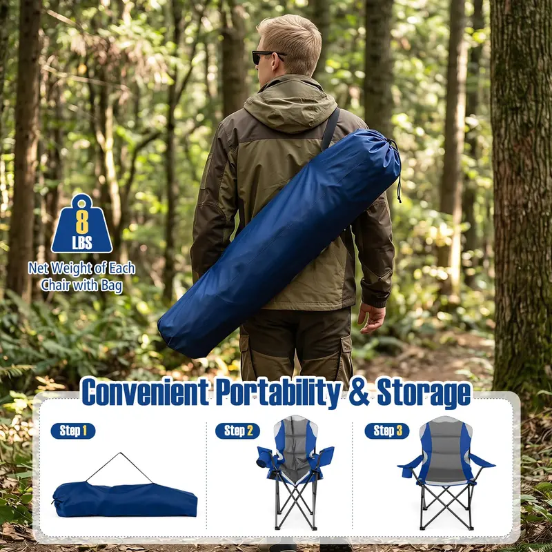 Goplus 2er-Pack klappbare Campingstühle | Tragkraft bis 150 kg für Erwachsene – ideal für Angeln, Rasen und Strand