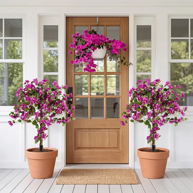 Goplus 2er-Pack künstliche Bougainvillea-Bäume | 43,5" sonnengeschützte künstliche Seidenblumenpflanzen 2