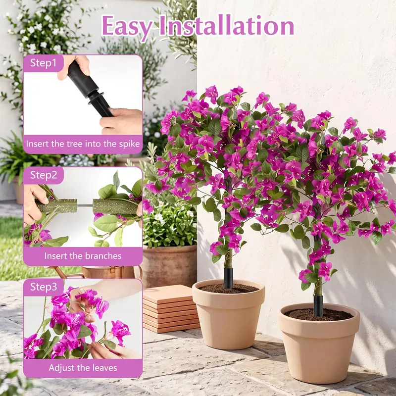 Goplus 2er-Pack künstliche Bougainvillea-Bäume | 43,5" sonnengeschützte künstliche Seidenblumenpflanzen