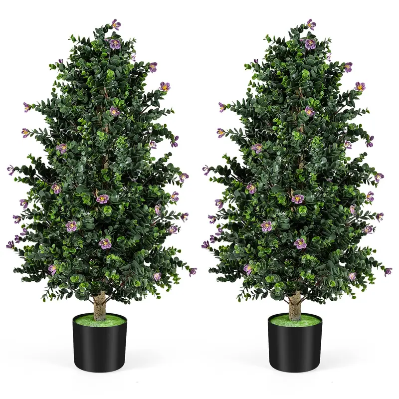 Goplus 2er-Pack künstlicher Topiary-Kegelbaum, 91 cm, mit 49 Blüten