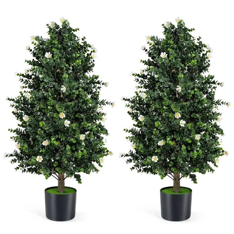Goplus 2er-Pack künstlicher Topiary-Kegelbaum, 91 cm, mit 49 Blüten 2