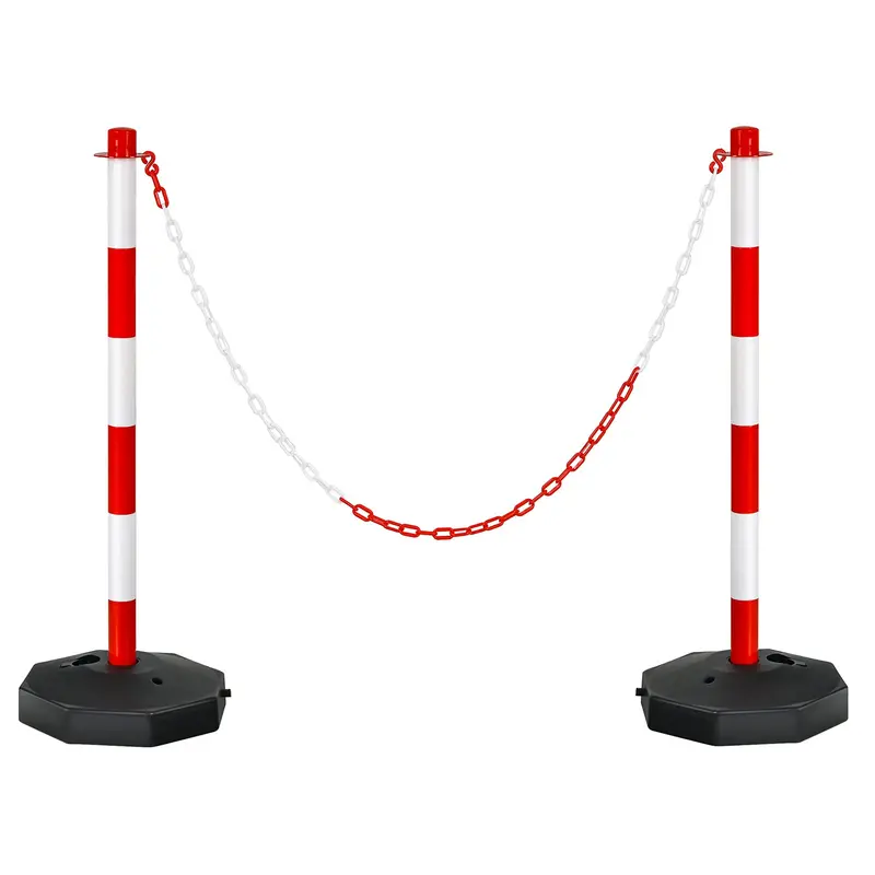 GoPlus 2er-Pack Markierungsstangen-Kegel, Verkehrskonus-Sicherheitsbarriere mit achteckiger befüllbarer Basis und 1,5 m langen Verbindungsketten (2 Stück, Weiß + Rot)