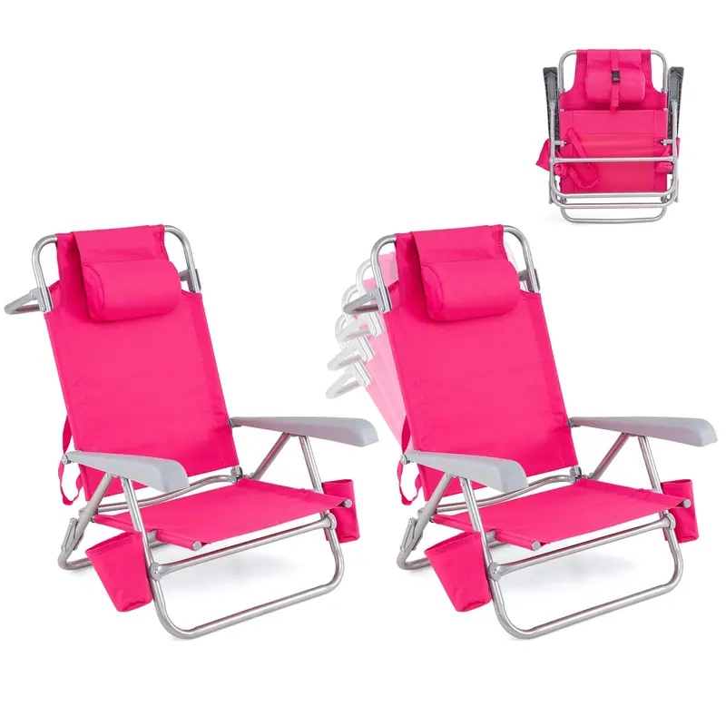 Goplus 2er-Pack Strandstuhl für Erwachsene | Leichter, klappbarer Strandstuhl mit 7-Positionen-Lehne