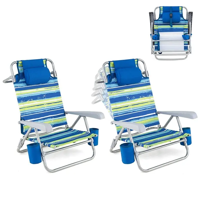 Goplus 2er-Pack Strandstuhl für Erwachsene | Leichter, klappbarer Strandstuhl mit 7-Positionen-Lehne