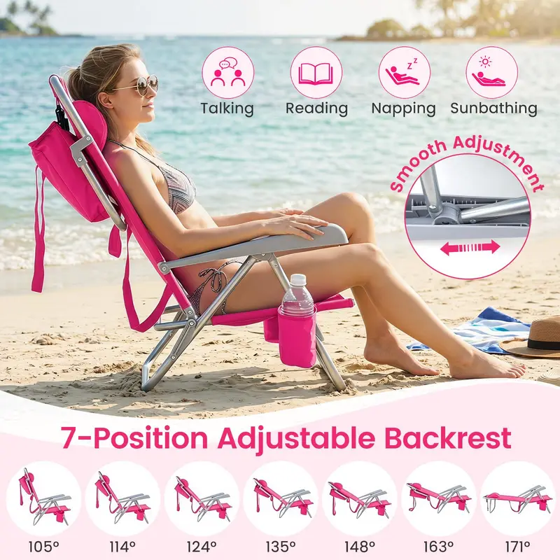 Goplus 2er-Pack Strandstuhl für Erwachsene | Leichter, klappbarer Strandstuhl mit 7-Positionen-Lehne