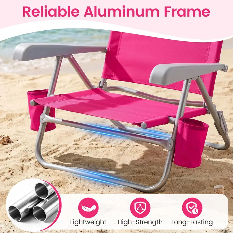 Goplus 2er-Pack Strandstuhl für Erwachsene | Leichter, klappbarer Strandstuhl mit 7-Positionen-Lehne