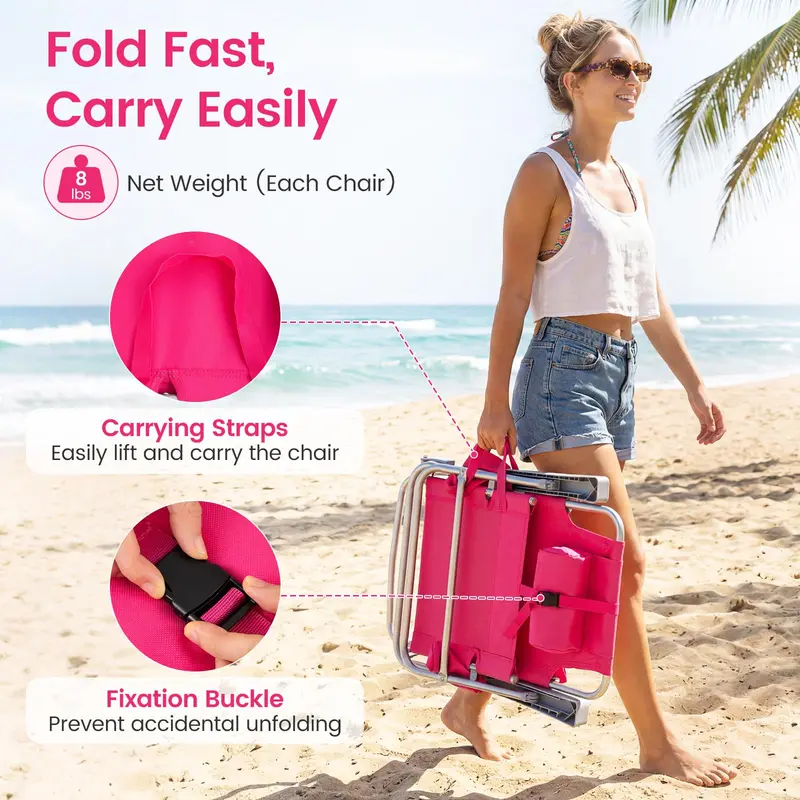 Goplus 2er-Pack Strandstuhl für Erwachsene | Leichter, klappbarer Strandstuhl mit 7-Positionen-Lehne