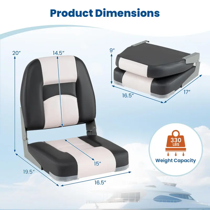 Goplus 2er-Set Bootsitze mit dickem Schaumstoffpolster und Befestigungsbolzen – Grau