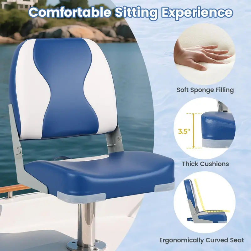Goplus 2er-Set Bootssitze mit dickem Schaumstoffpolster – Wellenmuster in Blau