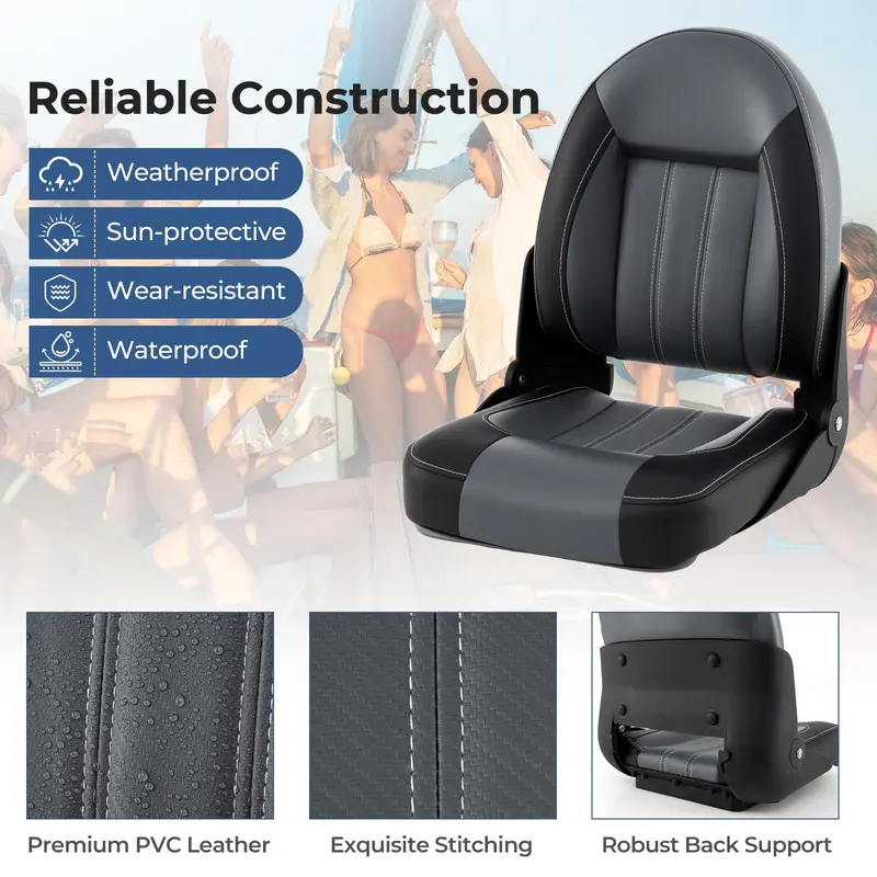 Goplus 2er-Set klappbare Hochlehner-Bootsstühle | wasserdichte PVC-Leder-Kabinensitze 2
