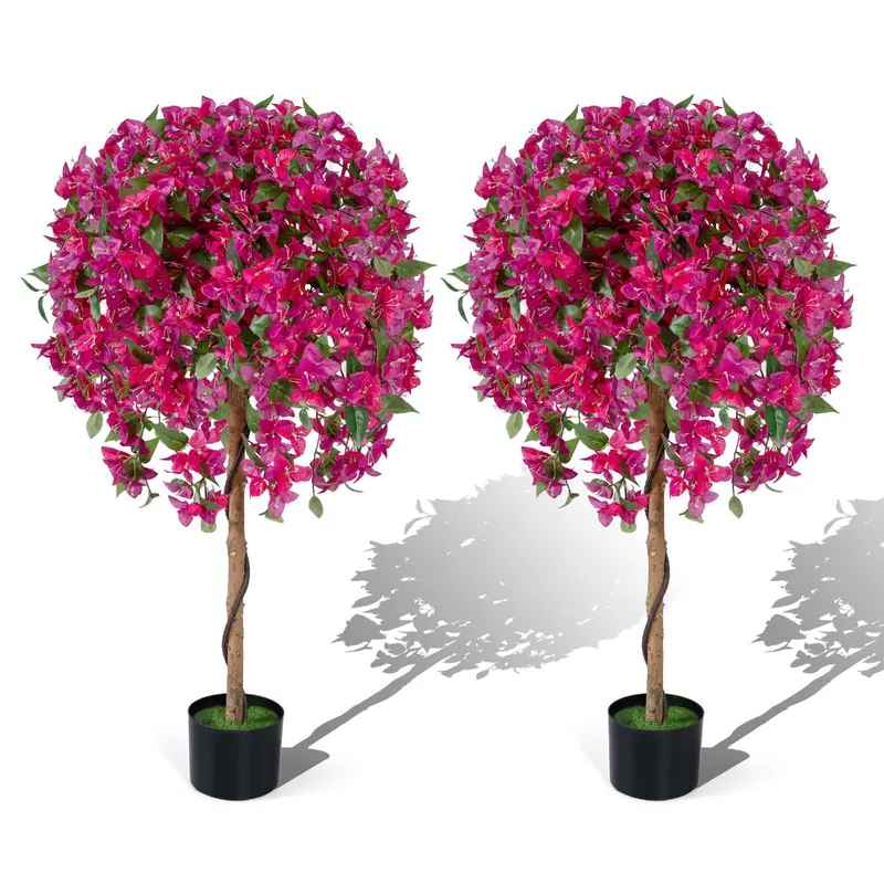 Goplus 2er-Set künstliche Azaleenbäume mit lebendigen blühenden Blüten für Indoor- und Outdoor-Dekoration