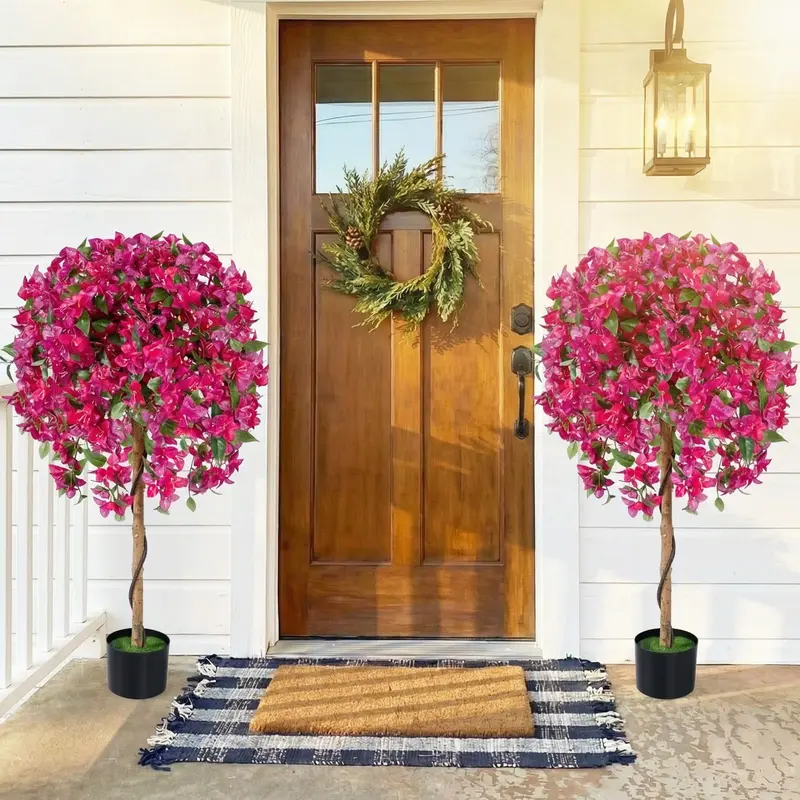 Goplus 2er-Set künstliche Azaleenbäume mit lebendigen blühenden Blüten für Indoor- und Outdoor-Dekoration 2