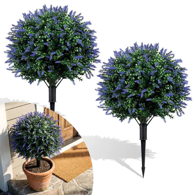 Goplus 2er-Set künstliche Lavendel-Boxwood-Topiary-Kugelbäume, 27,5" (ca. 70 cm), künstliche Blütensträucher