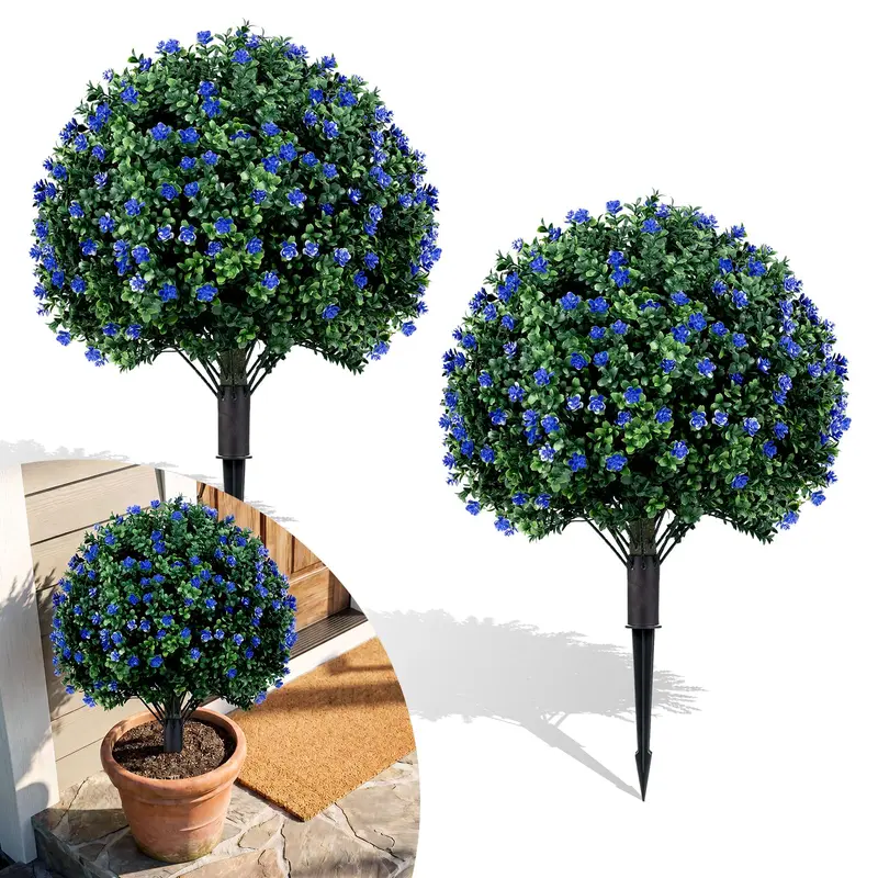 Goplus 2er-Set künstliche Lavendel-Boxwood-Topiary-Kugelbäume, 27,5" (ca. 70 cm), künstliche Blütensträucher