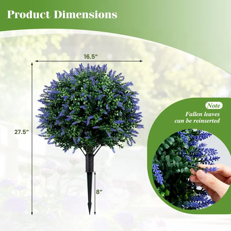 Goplus 2er-Set künstliche Lavendel-Boxwood-Topiary-Kugelbäume, 27,5" (ca. 70 cm), künstliche Blütensträucher