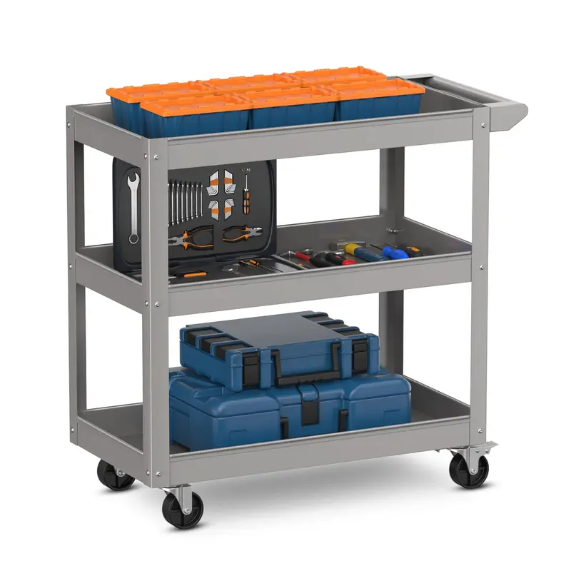 Goplus 3-Ebenen-Servicewagen, robustes Universal-Transportgestell mit flachem Griff