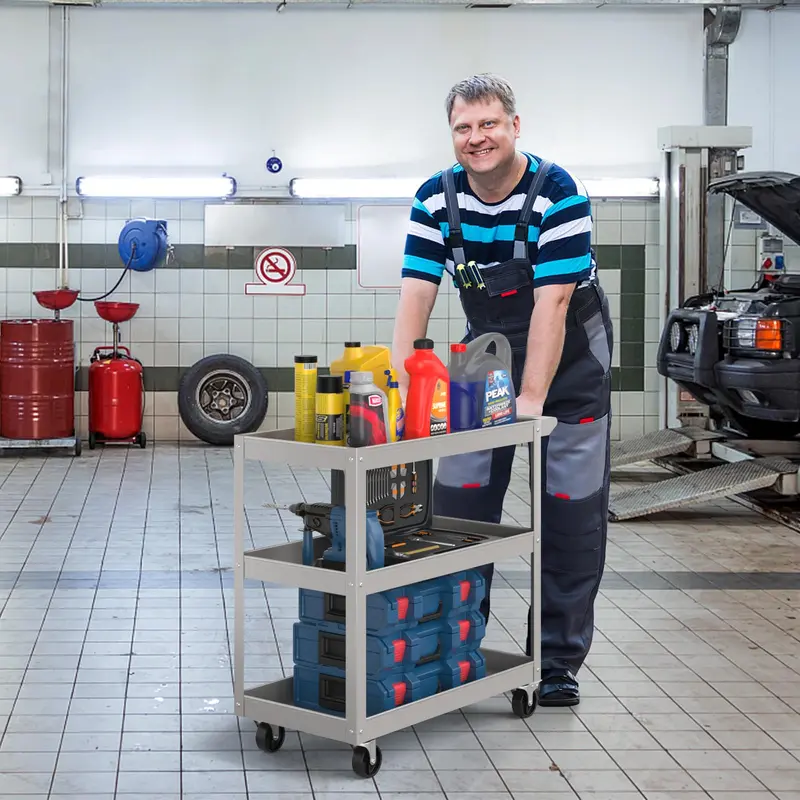 Goplus 3-Ebenen-Servicewagen, robustes Universal-Transportgestell mit flachem Griff 2