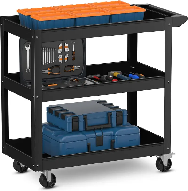 Goplus 3-Ebenen-Servicewagen, robustes Universal-Transportgestell mit flachem Griff
