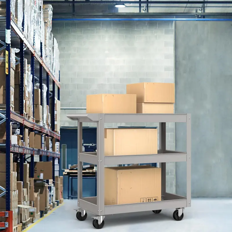 Goplus 3-Ebenen-Servicewagen, robustes Universal-Transportgestell mit flachem Griff