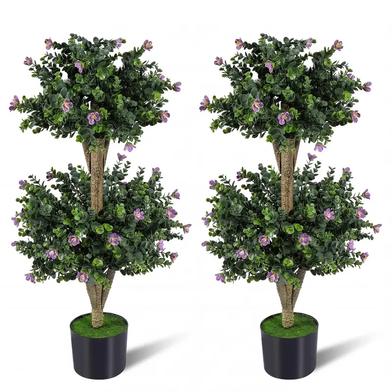 Goplus 3 FT künstliche doppelte Kugel-Buchsbaum-Topiary-Bäume, Set aus 2 Stück für Veranda und Wohnraum-Dekoration