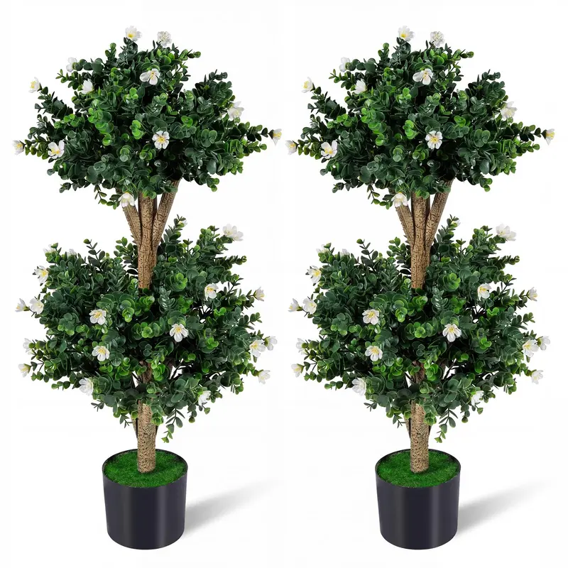 Goplus 3 FT künstliche doppelte Kugel-Buchsbaum-Topiary-Bäume, Set aus 2 Stück für Veranda und Wohnraum-Dekoration 2