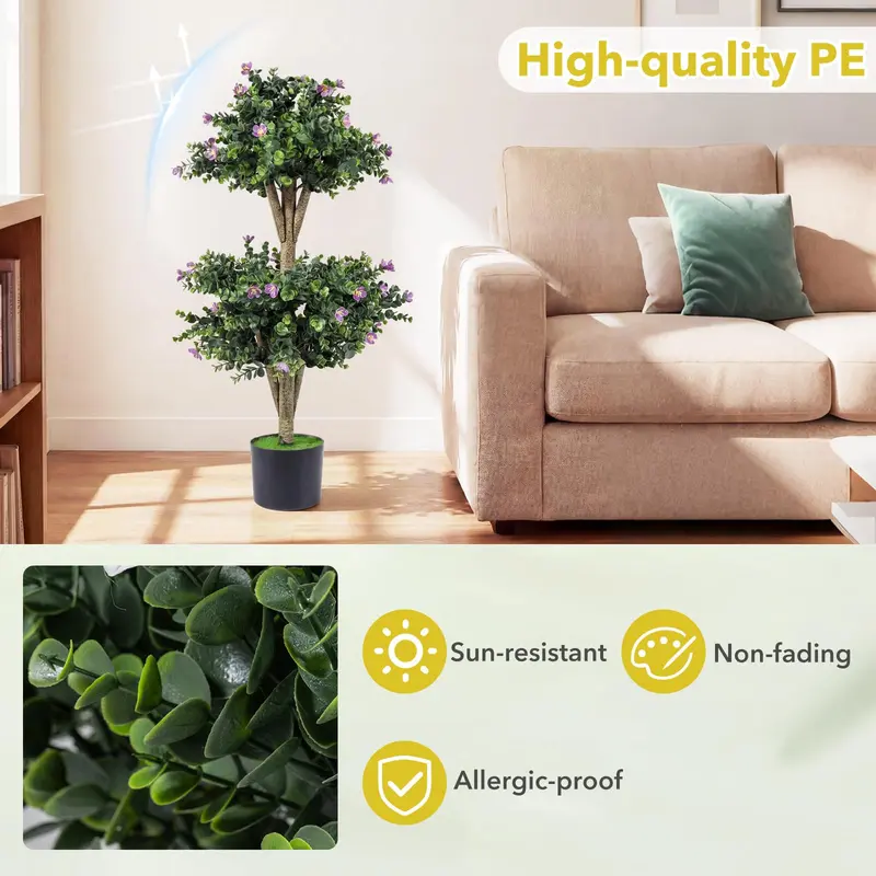 Goplus 3 FT künstliche doppelte Kugel-Buchsbaum-Topiary-Bäume, Set aus 2 Stück für Veranda und Wohnraum-Dekoration