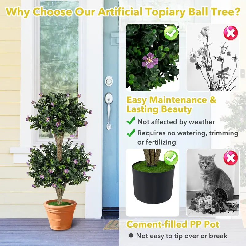 Goplus 3 FT künstliche doppelte Kugel-Buchsbaum-Topiary-Bäume, Set aus 2 Stück für Veranda und Wohnraum-Dekoration