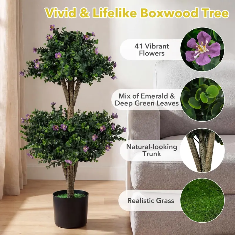 Goplus 3 FT künstliche doppelte Kugel-Buchsbaum-Topiary-Bäume, Set aus 2 Stück für Veranda und Wohnraum-Dekoration