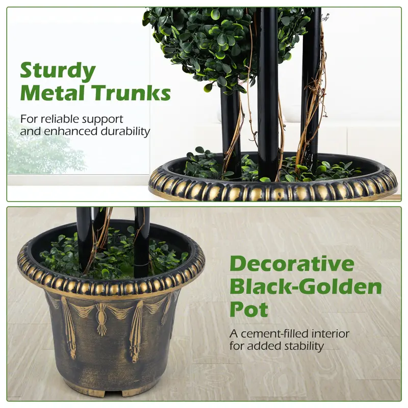 Goplus 3 FT künstlicher Buchsbaum-Topiary-Baum mit Sonnenschutz – Dreikugel-Fake-Pflanze, Sträucher (1/2 Pack)