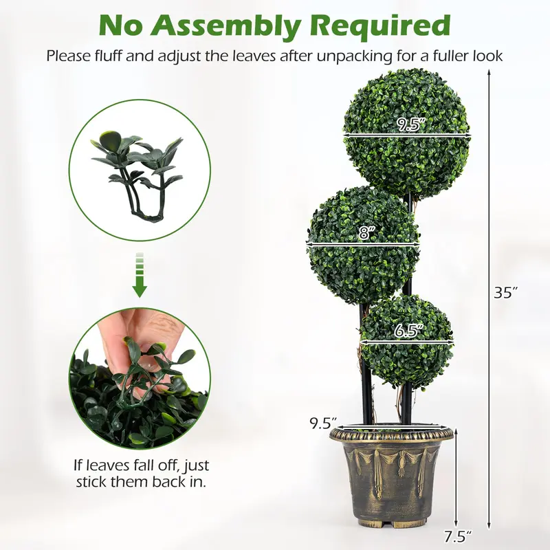 Goplus 3 FT künstlicher Buchsbaum-Topiary-Baum mit Sonnenschutz – Dreikugel-Fake-Pflanze, Sträucher (1/2 Pack)
