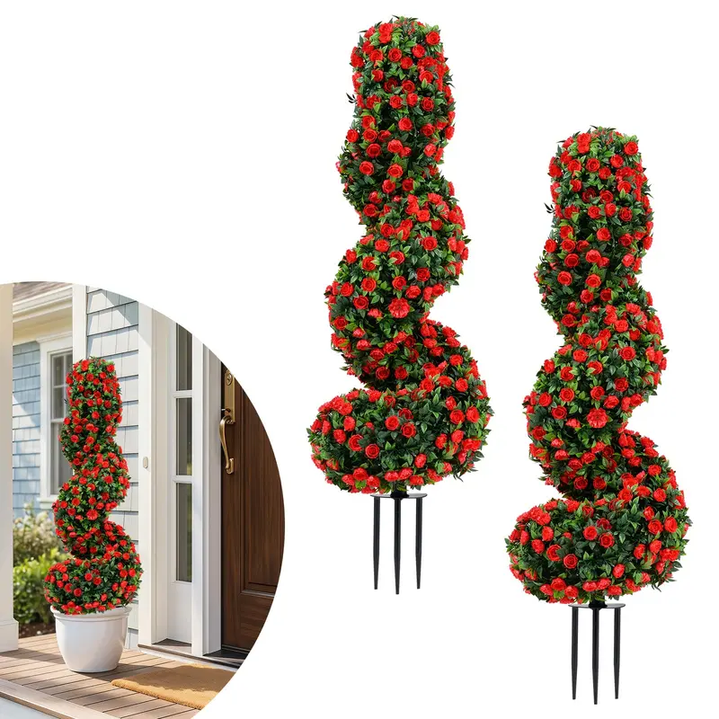 Goplus 3 FT realistische künstliche Rosensträucher für den Außenbereich – Faux-Pflanzen mit UV-Schutz und Erdspießen (2er-Set)