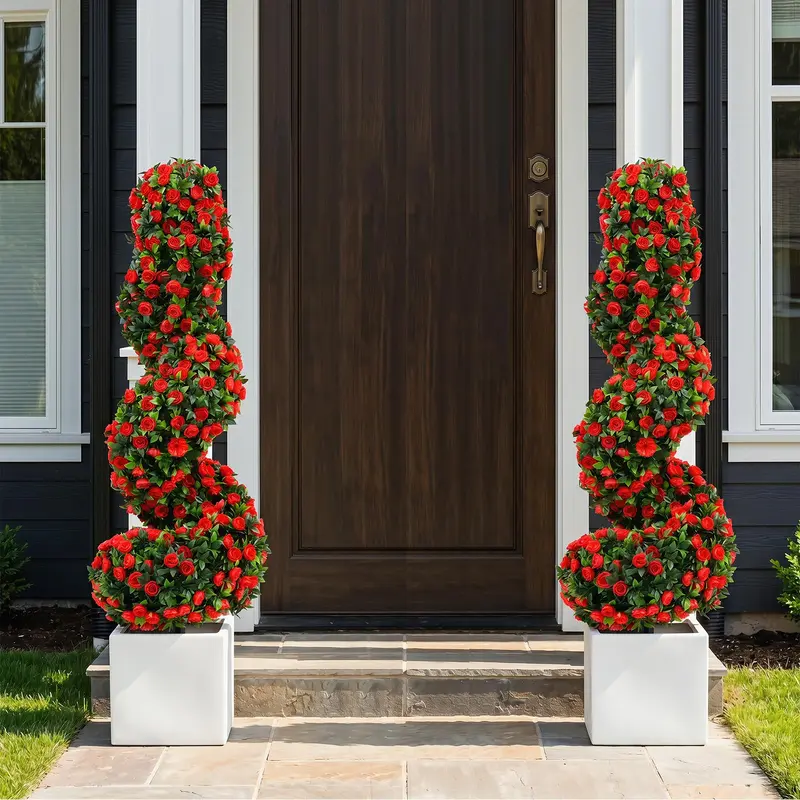 Goplus 3 FT realistische künstliche Rosensträucher für den Außenbereich – Faux-Pflanzen mit UV-Schutz und Erdspießen (2er-Set) 2
