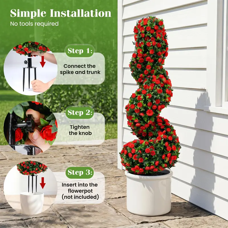 Goplus 3 FT realistische künstliche Rosensträucher für den Außenbereich – Faux-Pflanzen mit UV-Schutz und Erdspießen (2er-Set)