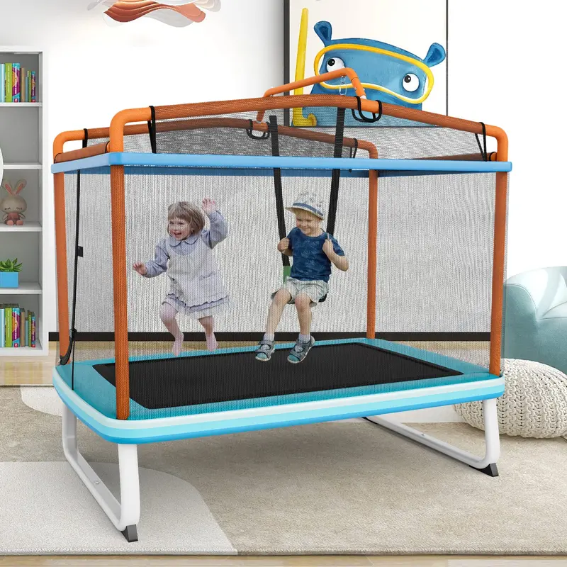 Goplus 3-in-1-Kindertrampolin mit Schaukel und Reckstange, 183 cm (6 Fuß), Mini-Trampolin für Kleinkinder mit Sicherheitsnetz 2