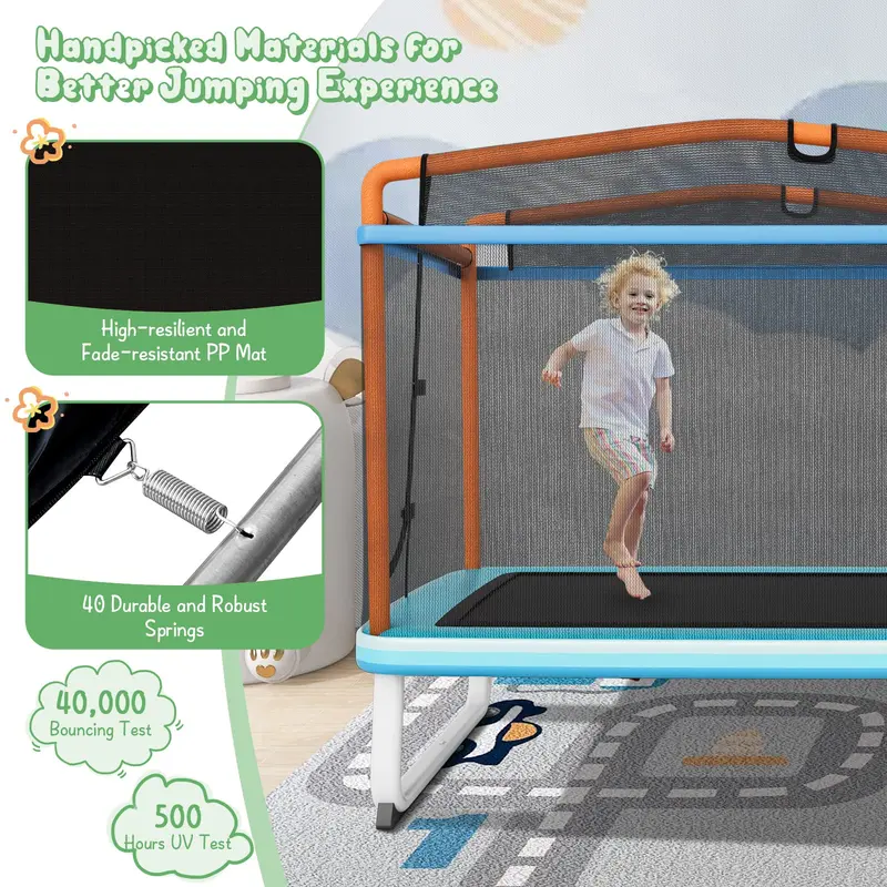 Goplus 3-in-1-Kindertrampolin mit Schaukel und Reckstange, 183 cm (6 Fuß), Mini-Trampolin für Kleinkinder mit Sicherheitsnetz