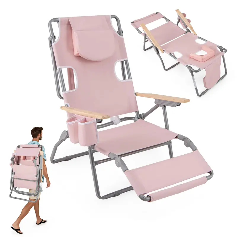 Goplus 3-in-1-Klappbarer Strandstuhl – Hochbelastbarer Liegestuhl für Camping, am Pool oder zum Sonnenbaden