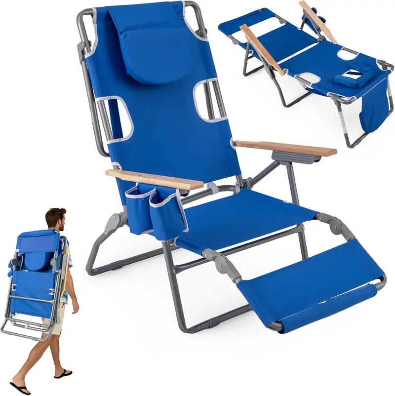 Goplus 3-in-1-Klappbarer Strandstuhl – Hochbelastbarer Liegestuhl für Camping, am Pool oder zum Sonnenbaden