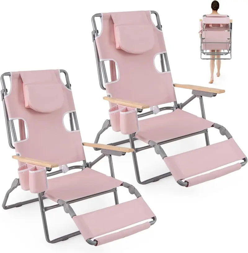Goplus 3-in-1-Klappbarer Strandstuhl – Hochbelastbarer Liegestuhl für Camping, am Pool oder zum Sonnenbaden