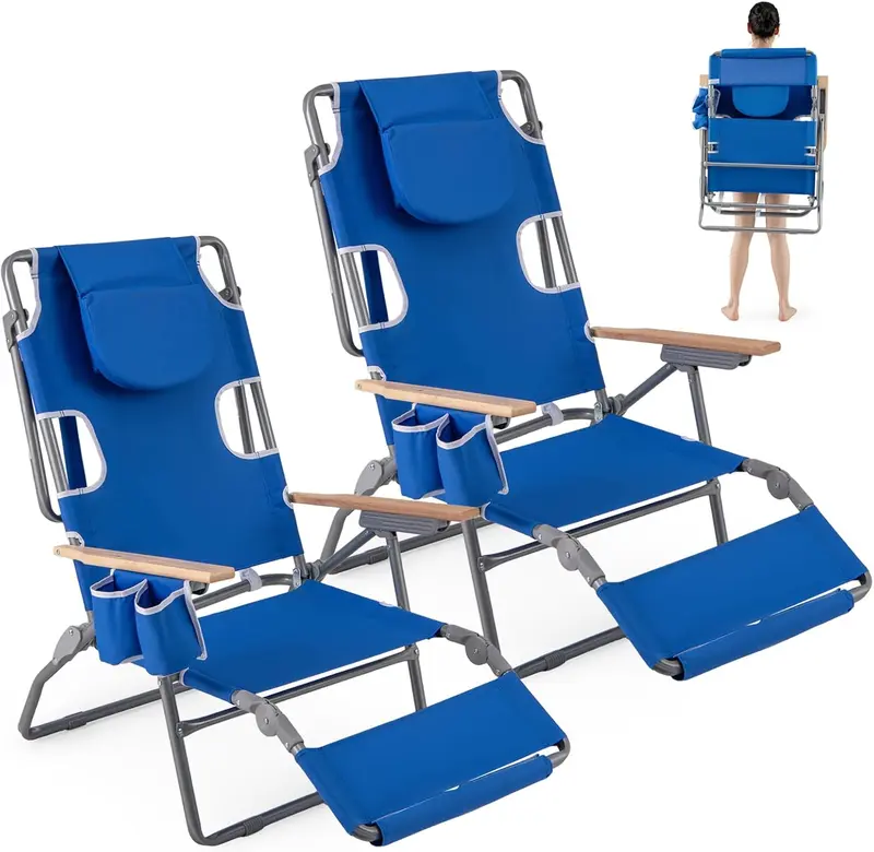 Goplus 3-in-1-Klappbarer Strandstuhl – Hochbelastbarer Liegestuhl für Camping, am Pool oder zum Sonnenbaden