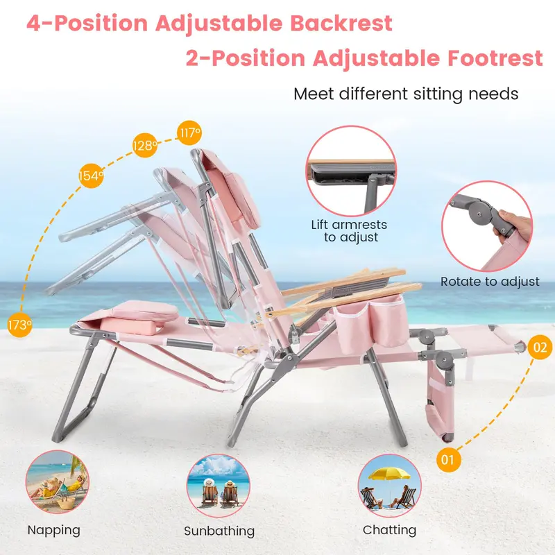 Goplus 3-in-1-Klappbarer Strandstuhl – Hochbelastbarer Liegestuhl für Camping, am Pool oder zum Sonnenbaden