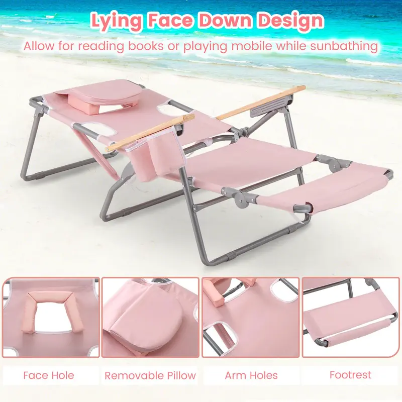Goplus 3-in-1-Klappbarer Strandstuhl – Hochbelastbarer Liegestuhl für Camping, am Pool oder zum Sonnenbaden