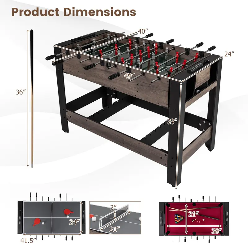 Goplus 3-in-1-Schwenktisch für Spiele mit Kicker-, Billard- und Tischtennisfunktion für Erwachsene