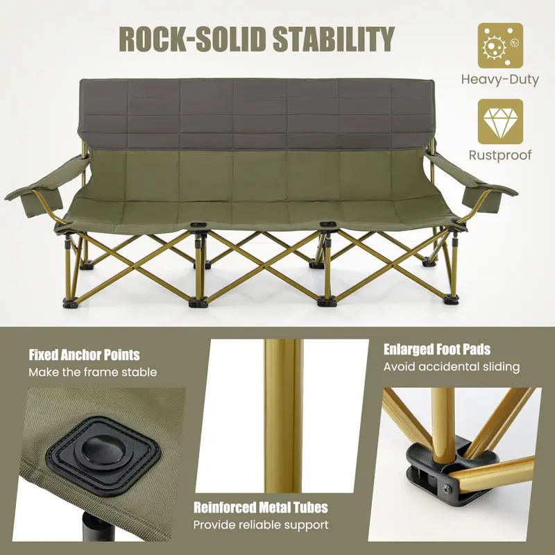 GoPlus 3-Personen-Campingstuhl für Erwachsene, faltbarer Outdoor-Couchstuhl für 3 Personen (3-Personen-Sitzfläche)