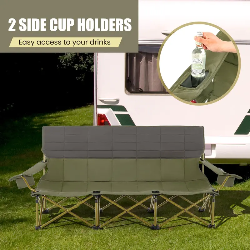 GoPlus 3-Personen-Campingstuhl für Erwachsene, faltbarer Outdoor-Couchstuhl für 3 Personen (3-Personen-Sitzfläche)