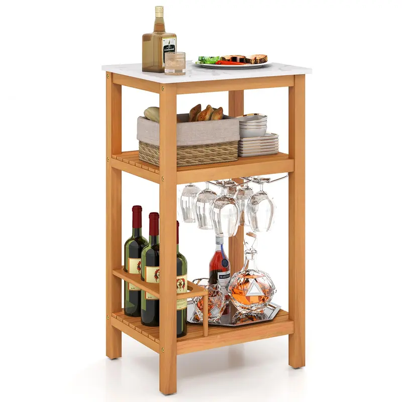 Goplus 3-stufiger Patio-Buffet-Schrank mit Kunst-Marmor-Arbeitsplatte