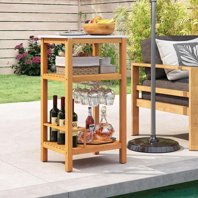 Goplus 3-stufiger Patio-Buffet-Schrank mit Kunst-Marmor-Arbeitsplatte