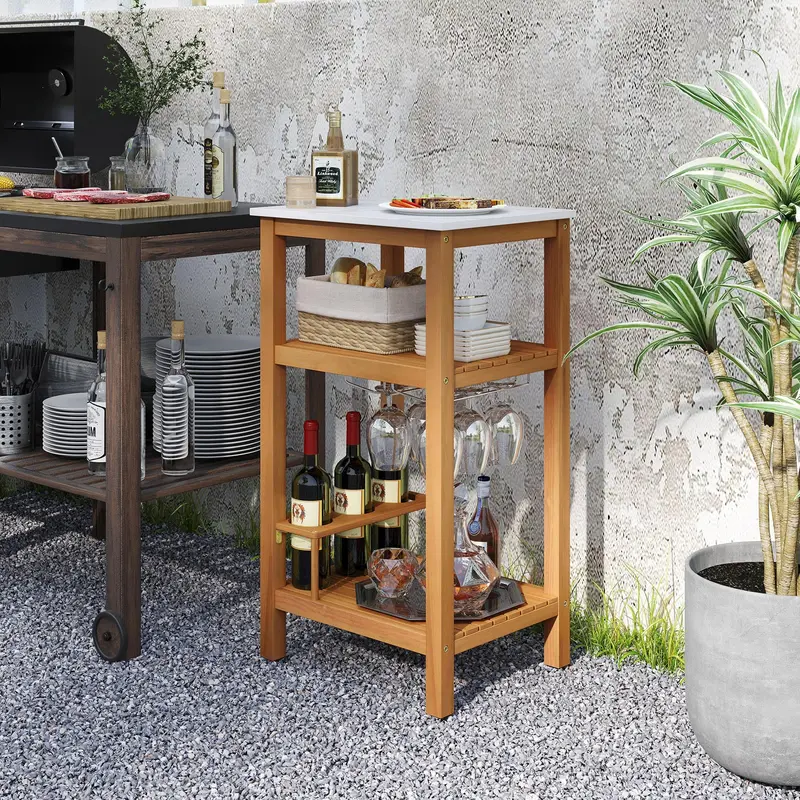 Goplus 3-stufiger Patio-Buffet-Schrank mit Kunst-Marmor-Arbeitsplatte